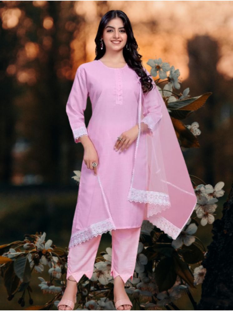     			BIPIN FASHION Cotton Silk Self Design Ethnic Top With Pants Women's Stitched Salwar Suit - Pink ( Pack of 1 )