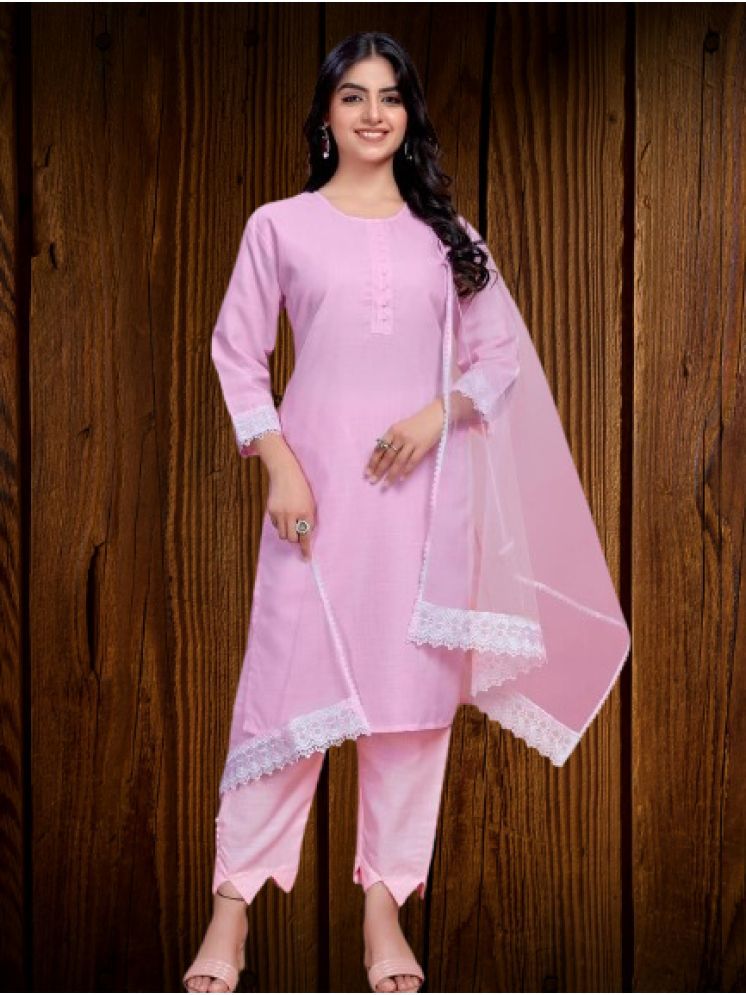     			BIPIN FASHION Cotton Silk Self Design Ethnic Top With Pants Women's Stitched Salwar Suit - Pink ( Pack of 1 )