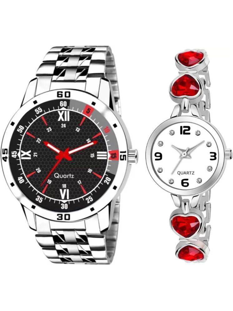     			EEWHI Silver Metal Analog Couple's Watch