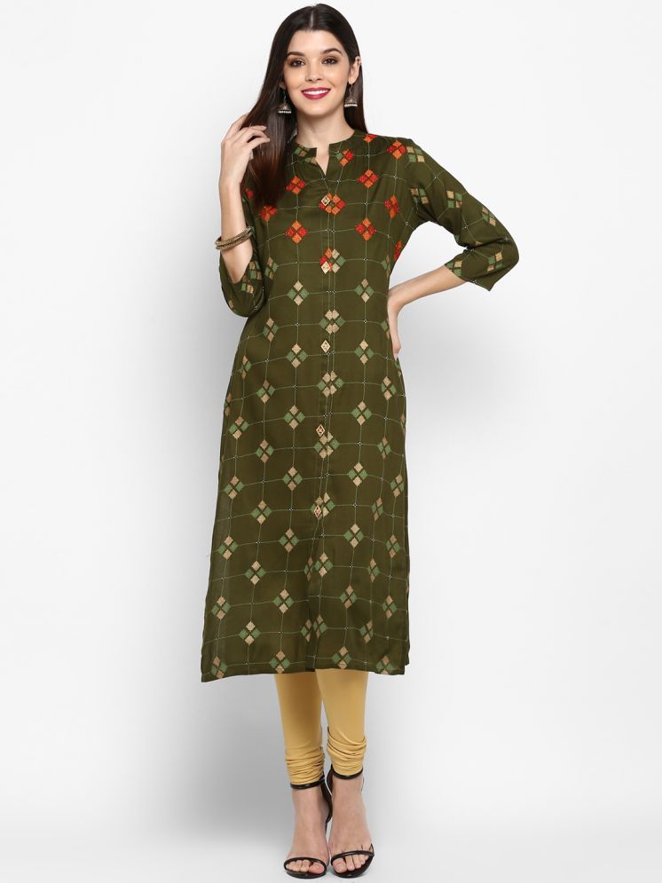     			Gulmehak Pack of 1 Rayon Printed Straight Women's Kurti - ( Green )