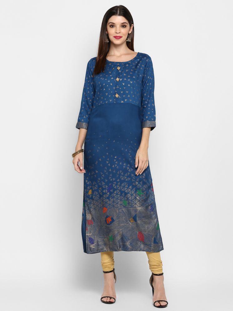     			Gulmehak Pack of 1 Rayon Printed Straight Women's Kurti - ( Blue )