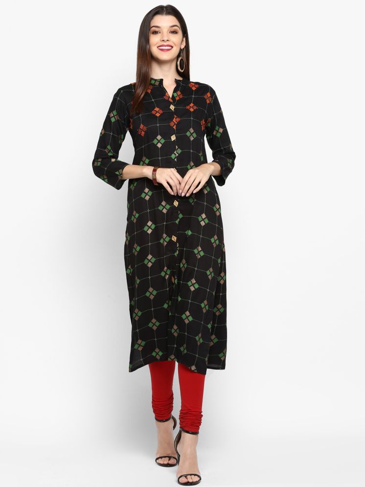     			Gulmehak Pack of 1 Rayon Printed Straight Women's Kurti - ( Black )