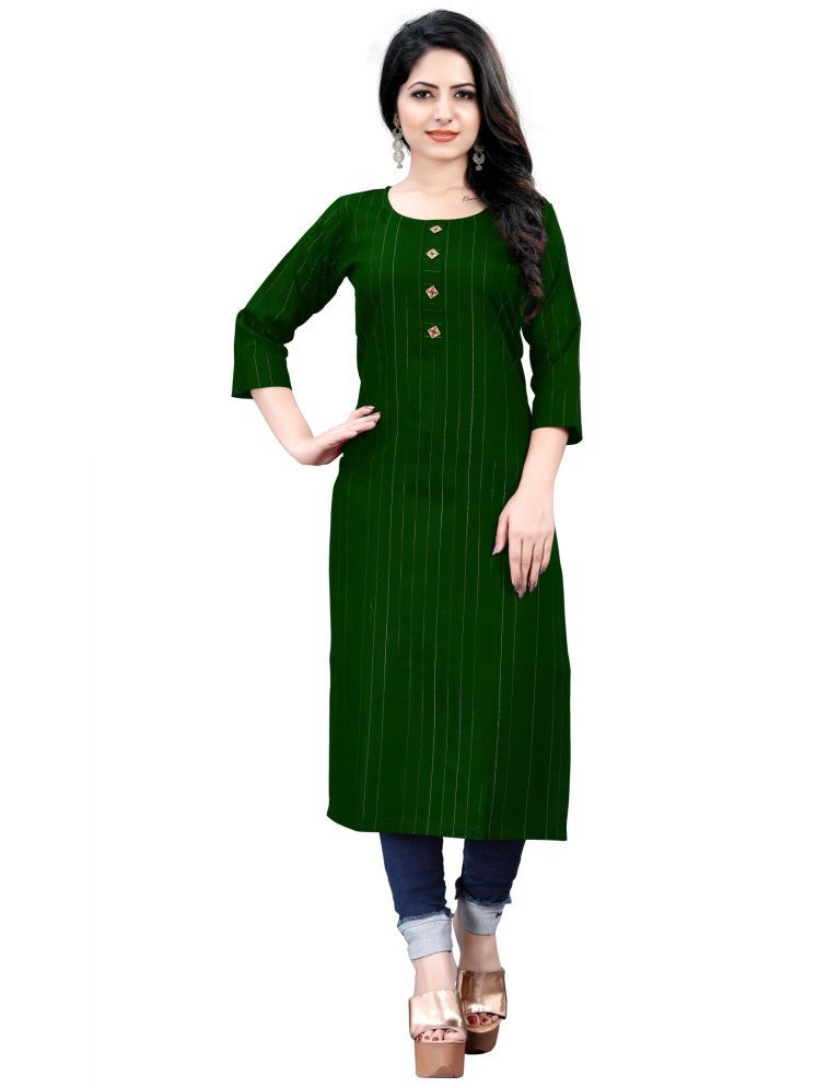     			HF Holyday Fashion Pack of 1 Cotton Striped Straight Women's Kurti - ( Green )