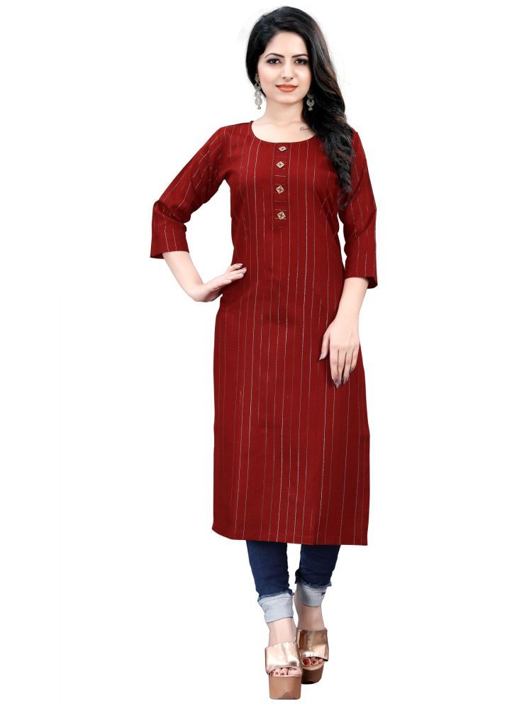     			HF Holyday Fashion Pack of 1 Cotton Striped Straight Women's Kurti - ( Maroon )