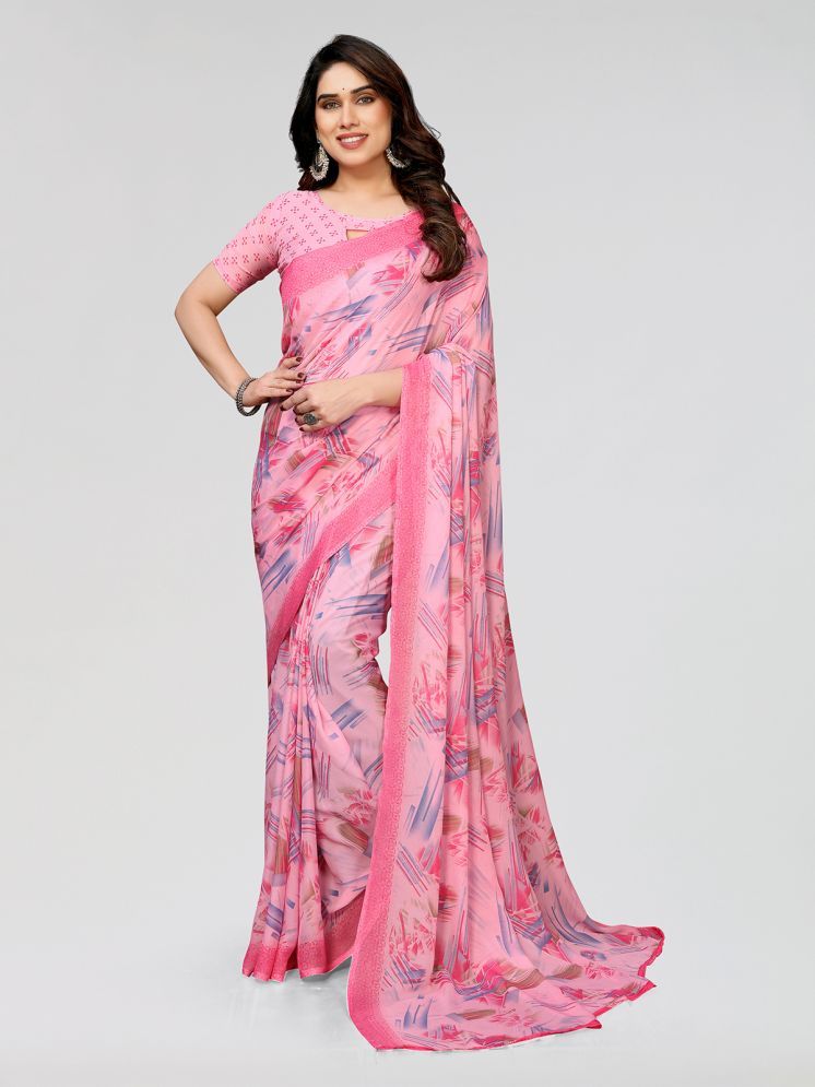     			Kashvi Sarees Pack of 1 Georgette Printed Saree With Blouse Piece ( Pink )