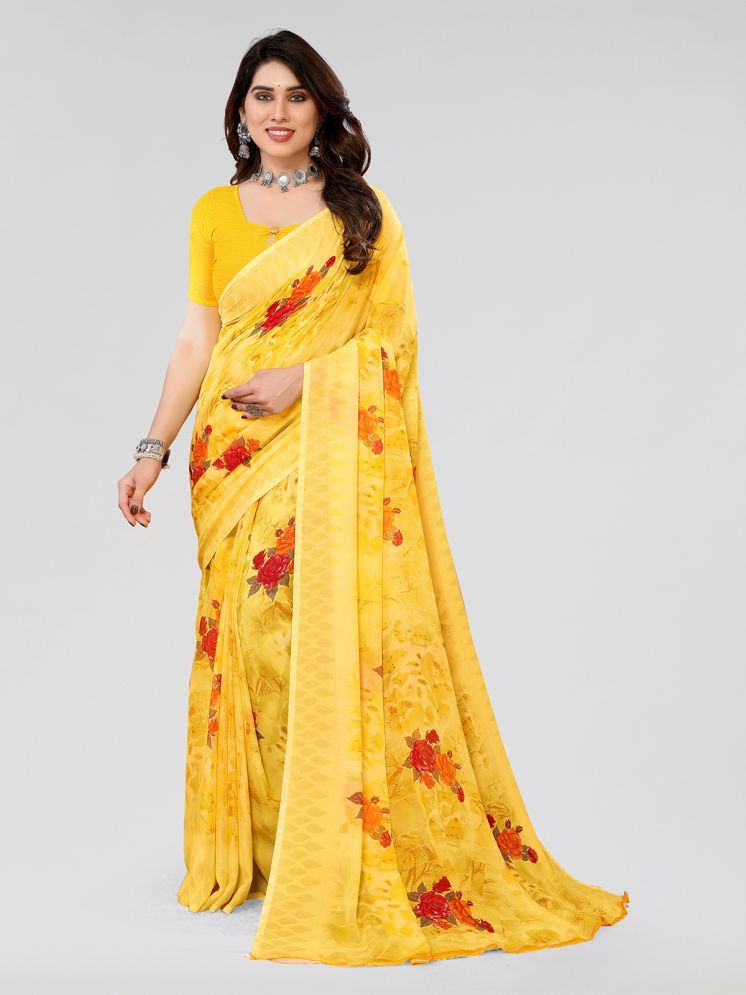     			Kashvi Sarees Pack of 1 Georgette Printed Saree With Blouse Piece ( Yellow )