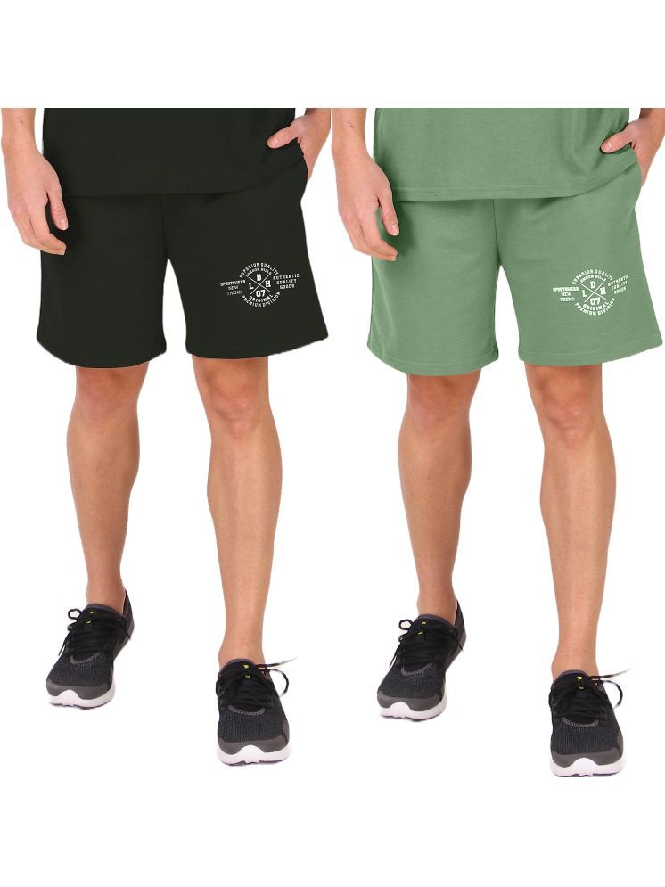     			LONDON HILLS Green Cotton Blend Men's Shorts ( Pack of 2 )