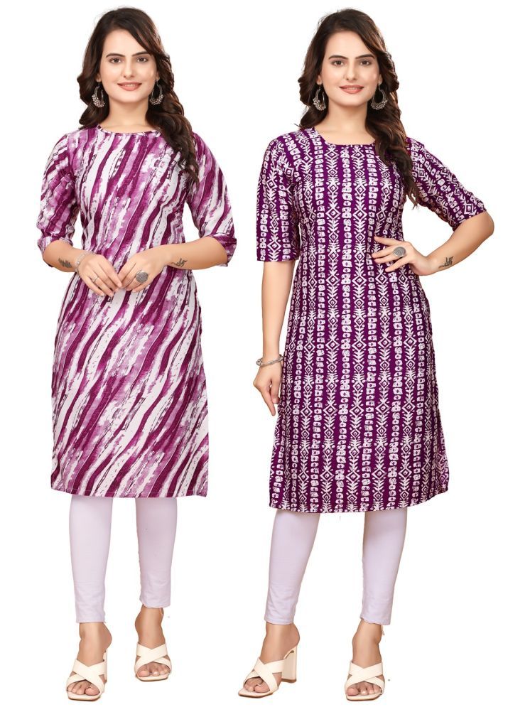     			VACHHARAJ DEASIGN Pack of 2 Crepe Printed Straight Women's Kurti - ( Purple,Maroon )