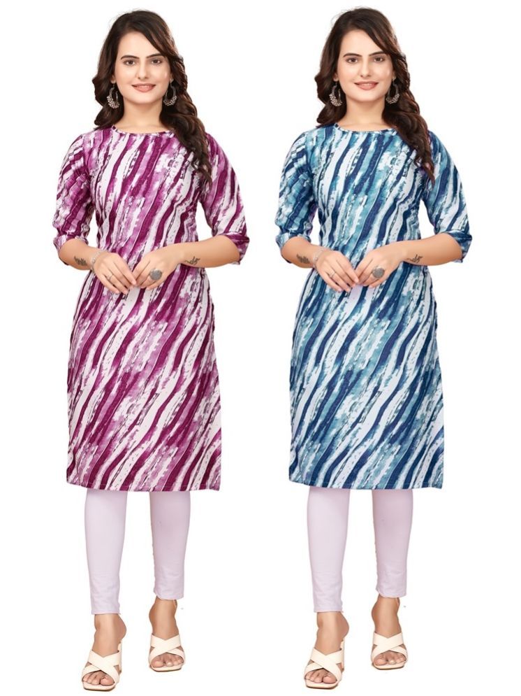     			VACHHARAJ DEASIGN Pack of 2 Crepe Printed Straight Women's Kurti - ( Purple,Blue )