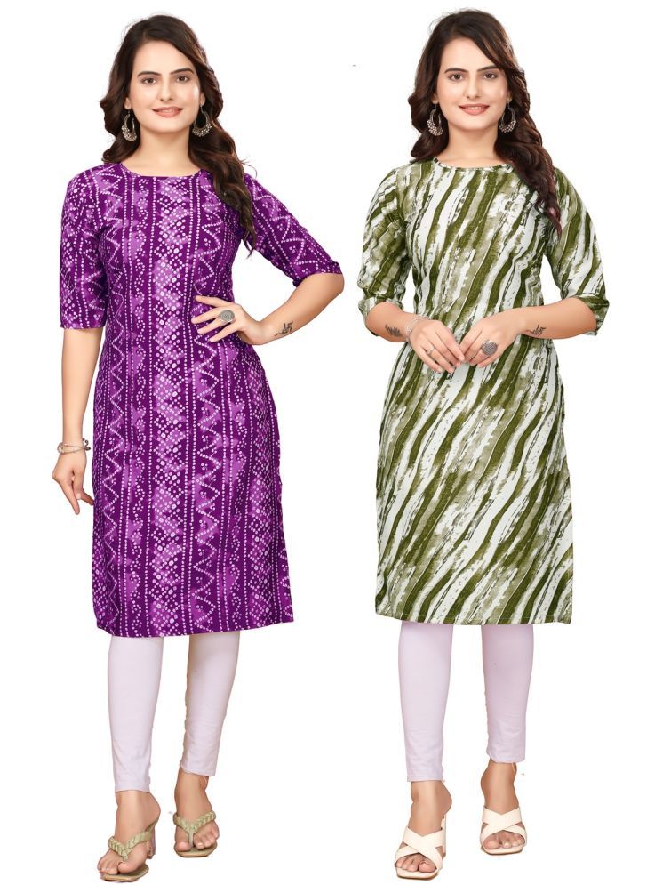     			VACHHARAJ DESIGN Pack of 2 Crepe Printed Straight Women's Kurti - ( Purple,Green )