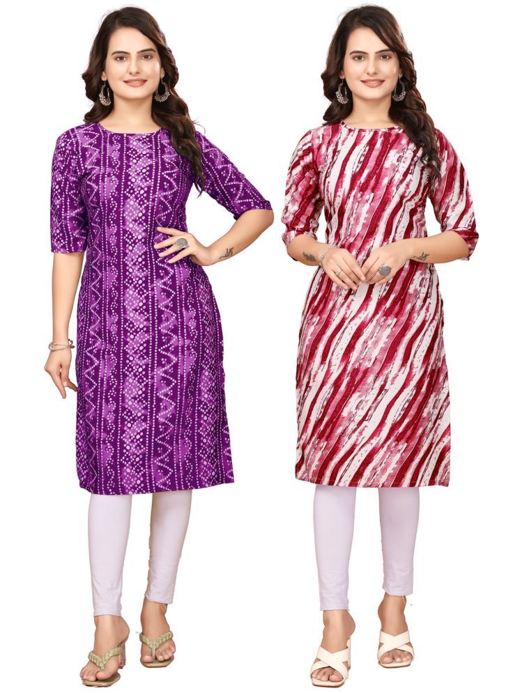     			VACHHARAJ GROUP Pack of 2 Crepe Printed Straight Women's Kurti - ( Purple,Red )