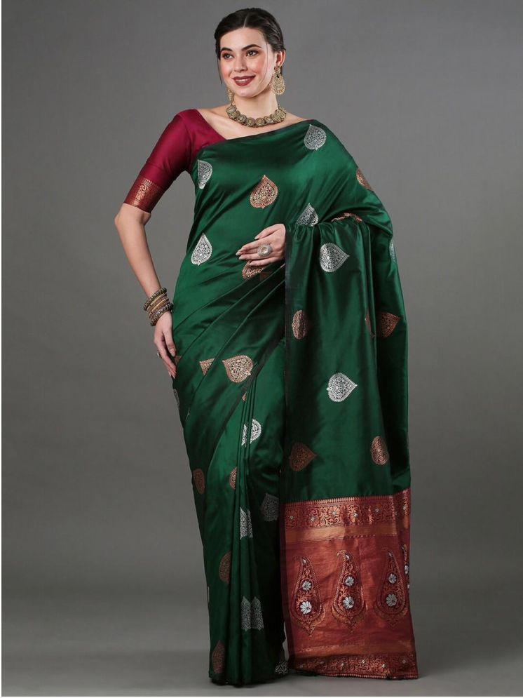     			Vividvibe Pack of 1 Banarasi Silk Woven Saree With Blouse Piece ( Green )