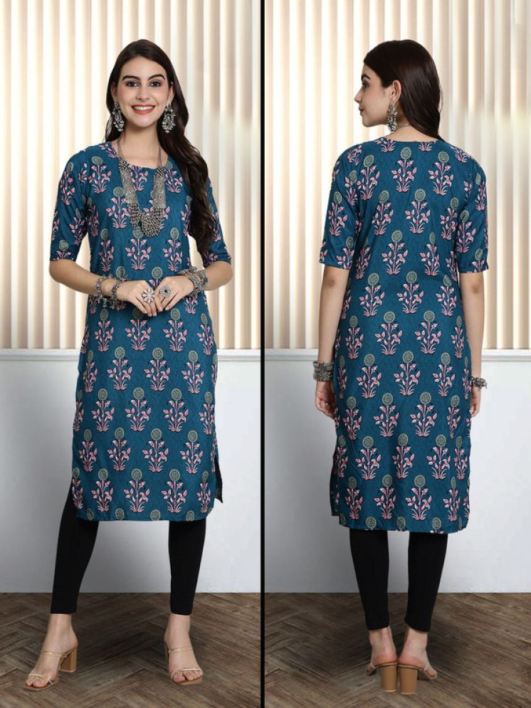     			1 Stop Fashion Pack of 1 Crepe Printed Nayra Women's Kurti - ( Blue )