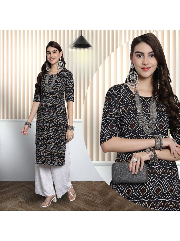     			1 Stop Fashion Pack of 1 Crepe Printed Nayra Women's Kurti - ( Black )