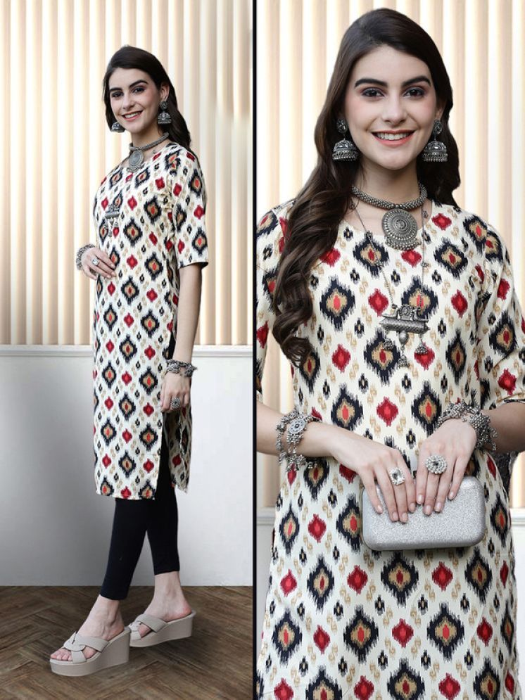     			1 Stop Fashion Pack of 1 Crepe Printed Nayra Women's Kurti - ( Beige )