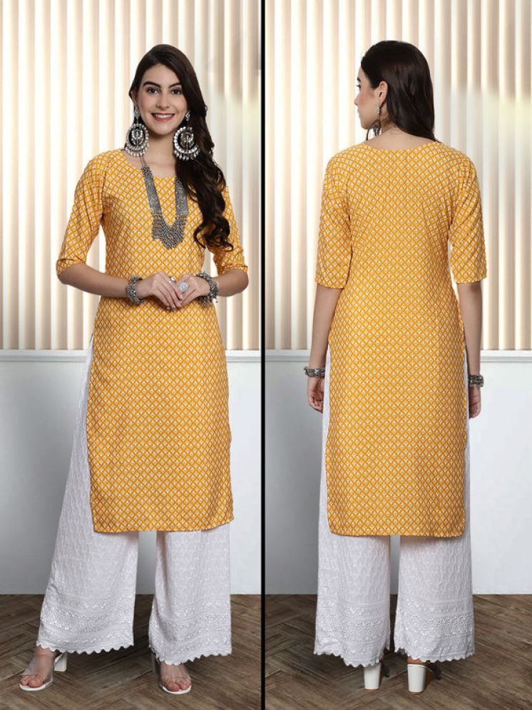     			1 Stop Fashion Pack of 1 Crepe Printed Nayra Women's Kurti - ( Mustard )