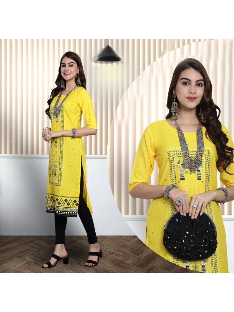     			1 Stop Fashion Pack of 1 Crepe Printed Nayra Women's Kurti - ( Yellow )