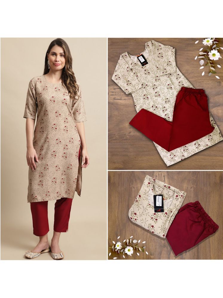     			1 Stop Fashion Pack of 1 Crepe Printed A-line Women's Kurti - ( Beige )