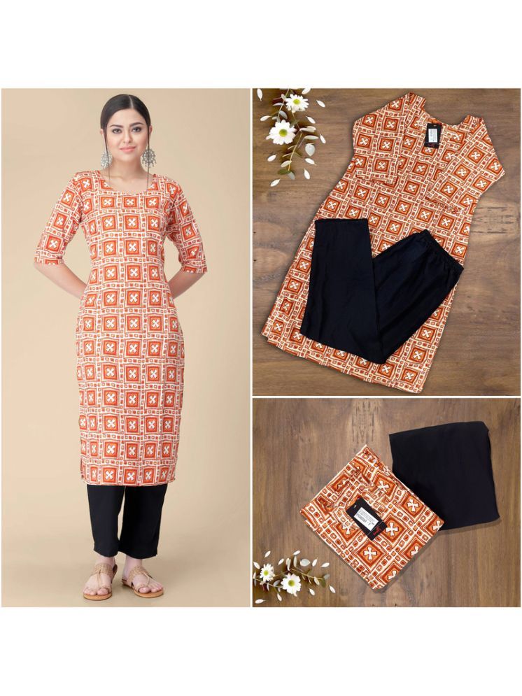     			1 Stop Fashion Pack of 1 Crepe Printed A-line Women's Kurti - ( Orange )