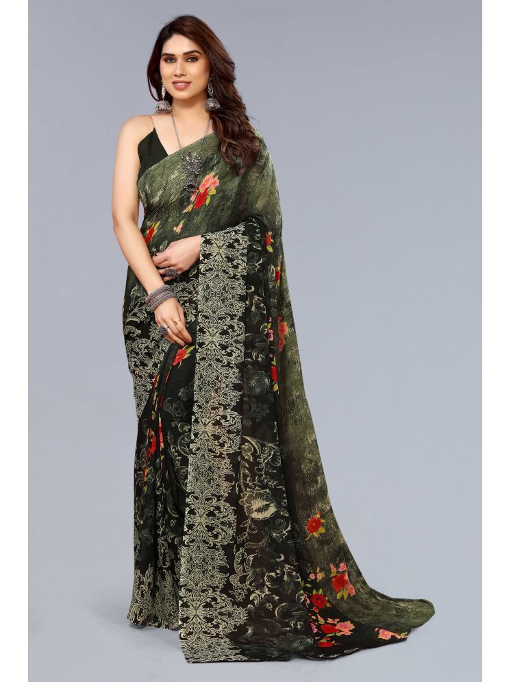     			ANAND SAREES Pack of 1 Georgette Printed Saree With Blouse Piece ( Green )