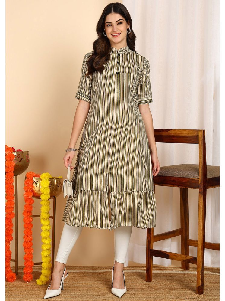     			DSK STUDIO Pack of 1 Cotton Blend Striped Front Slit Women's Kurti - ( Green )