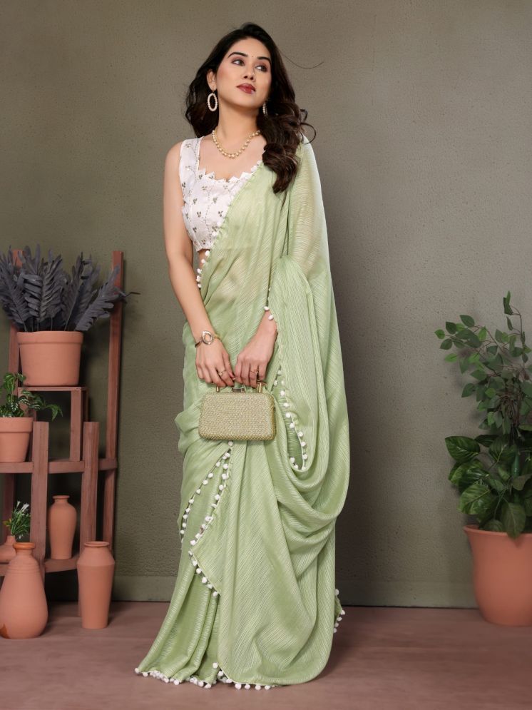     			BLEESBURY Pack of 1 Chiffon Striped Saree With Blouse Piece ( Green )