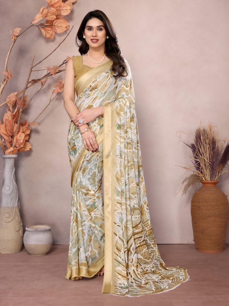     			BLEESBURY Pack of 1 Chiffon Printed Saree With Blouse Piece ( Mustard )