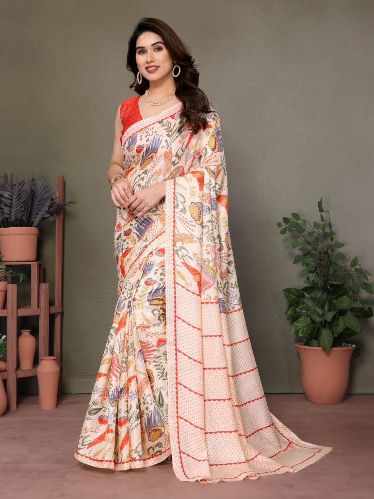     			BLEESBURY Pack of 1 Cotton Printed Saree With Blouse Piece ( Cream )