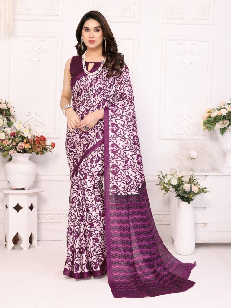     			BLEESBURY Pack of 1 Mysore Silk Printed Saree With Blouse Piece ( Purple )