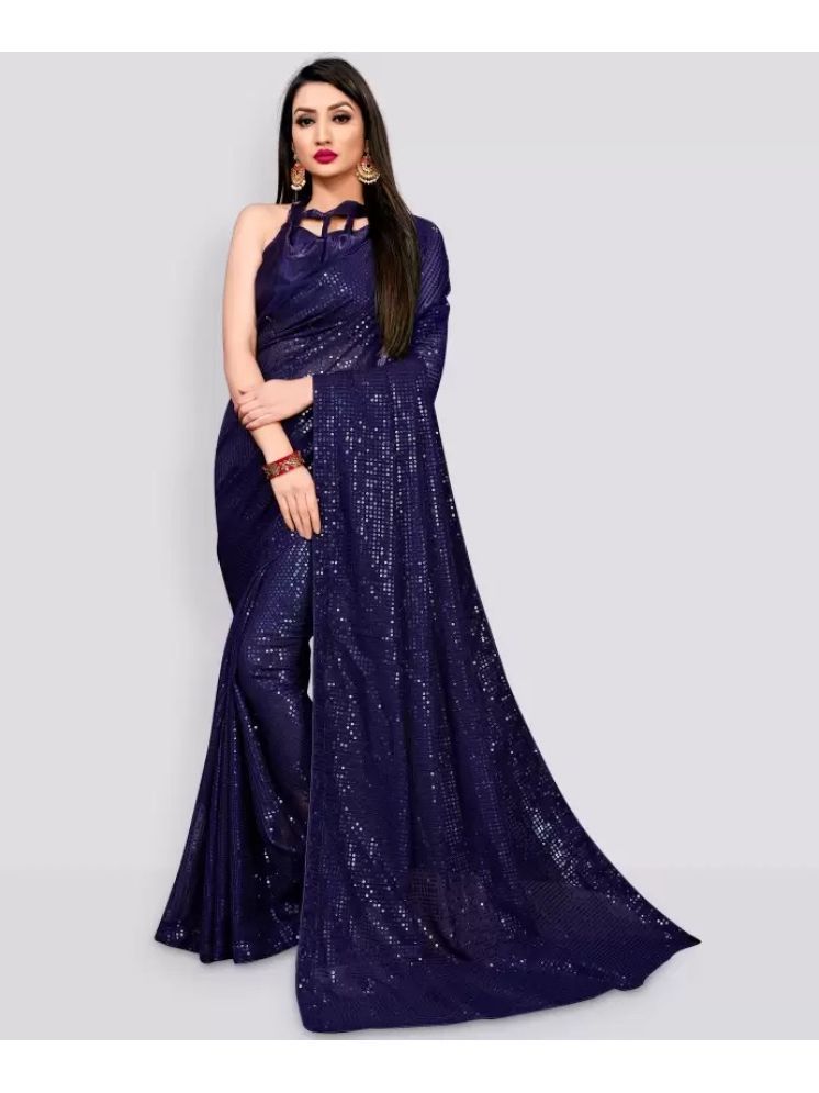     			Saadhvi Pack of 1 Georgette Embellished Saree With Blouse Piece ( Navy Blue )