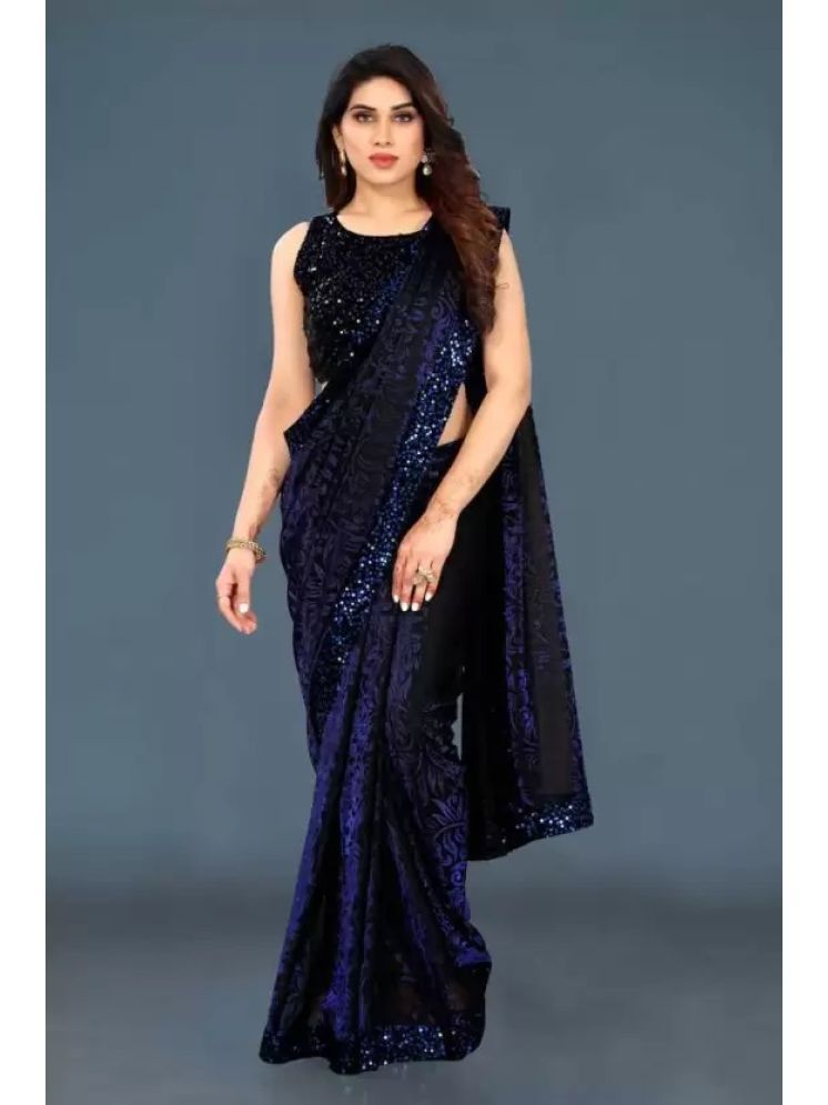     			Saadhvi Pack of 1 Lycra Self Design Saree With Blouse Piece ( Navy Blue )