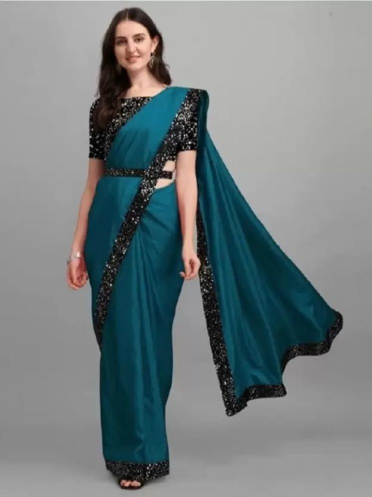     			Samai Pack of 1 Lycra Embellished Saree With Blouse Piece ( Turquoise )