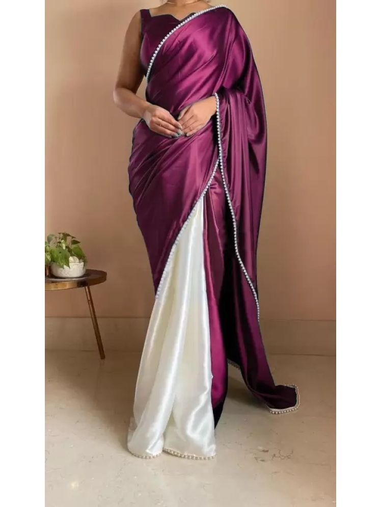     			Samai Pack of 1 Satin Colorblock Saree With Blouse Piece ( Wine )