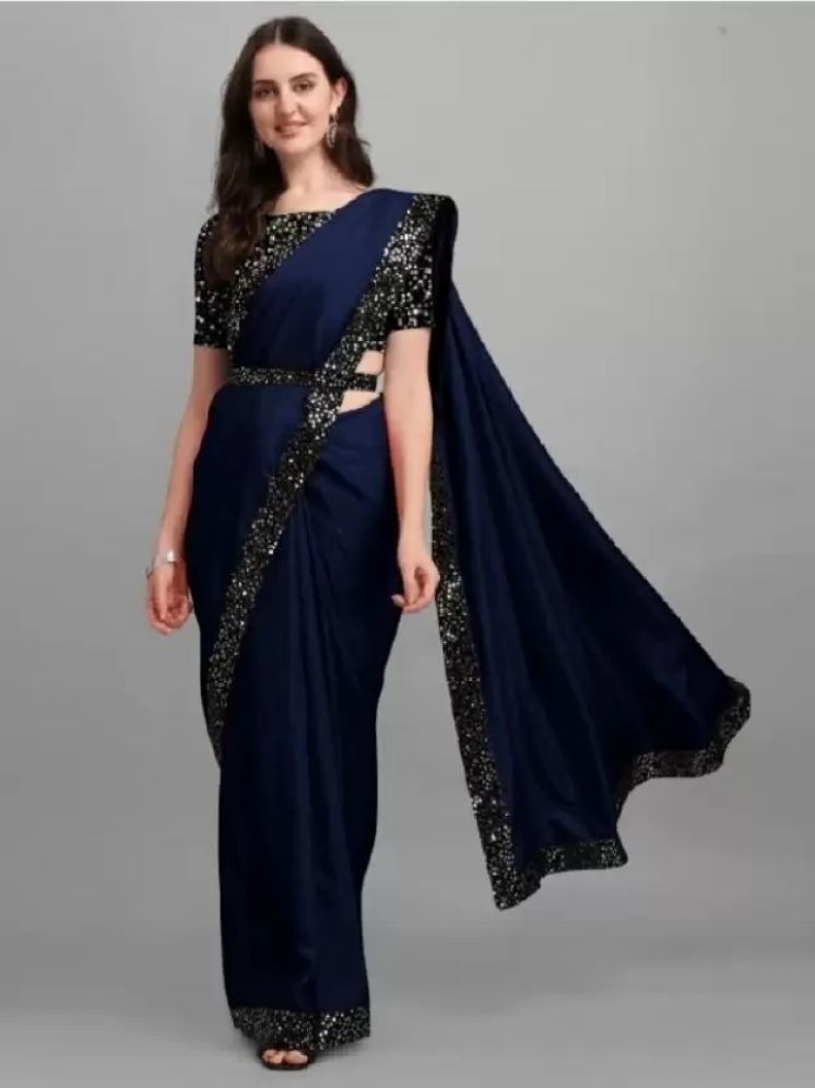     			Vkaran Pack of 1 Lycra Embellished Saree With Blouse Piece ( Navy Blue )