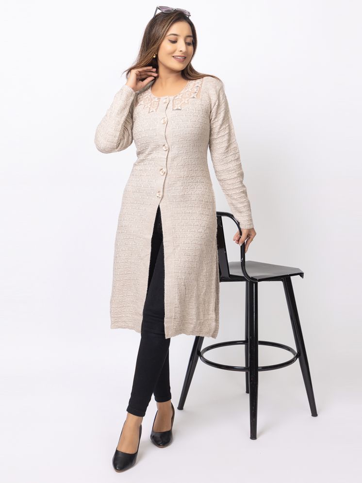     			wool kart Woollen Round Neck Women's Buttoned Cardigans - Off White ( )