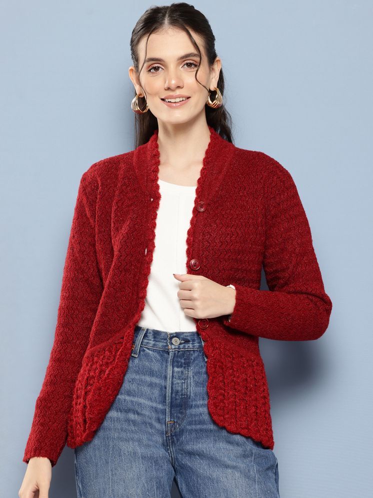     			Aarika Woollen Chinese/Mandarin Collar Women's Buttoned Cardigans - Red ( Single )