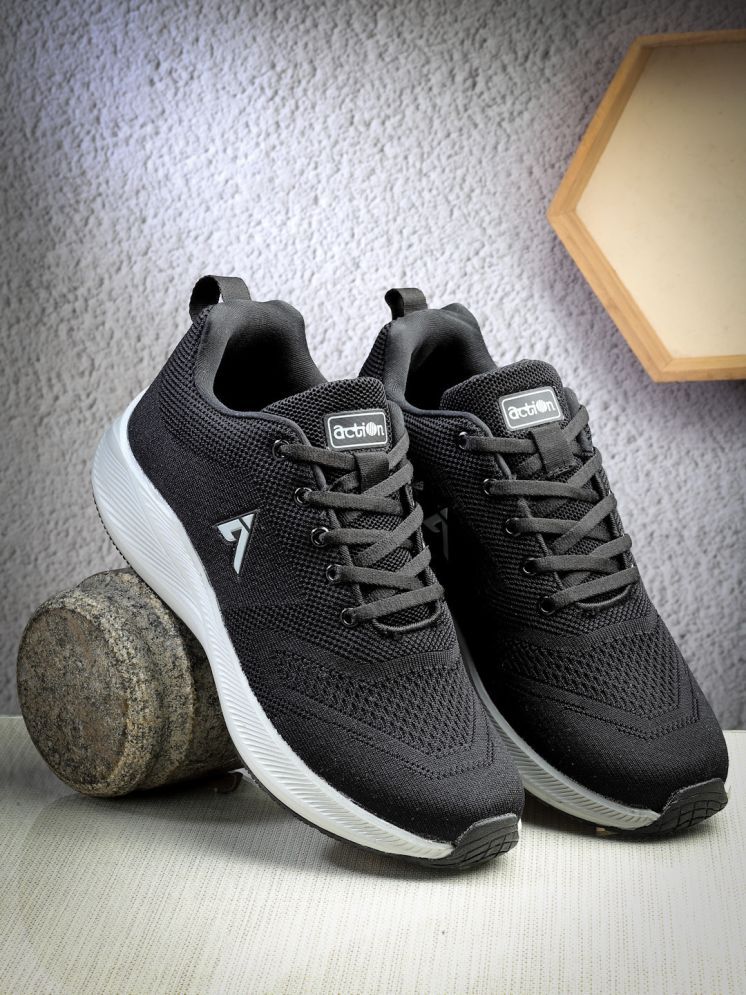     			Action Shoes Black Men's Sports Running Shoes