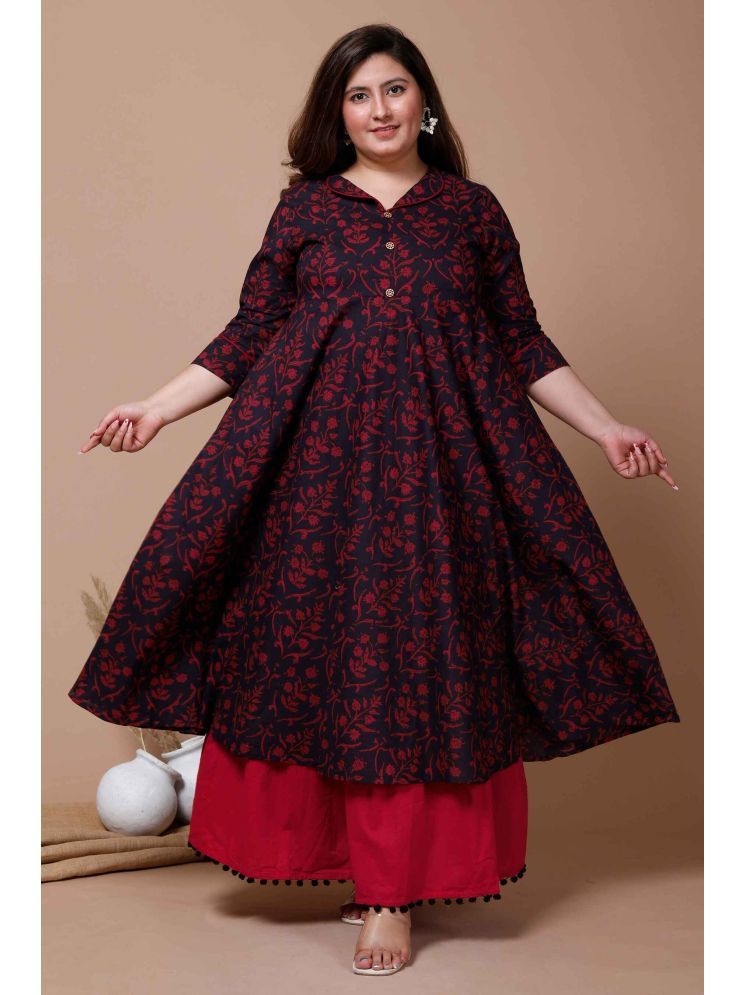     			Angiya Pack of 1 Cotton Printed Anarkali Women's Kurti - ( Maroon )