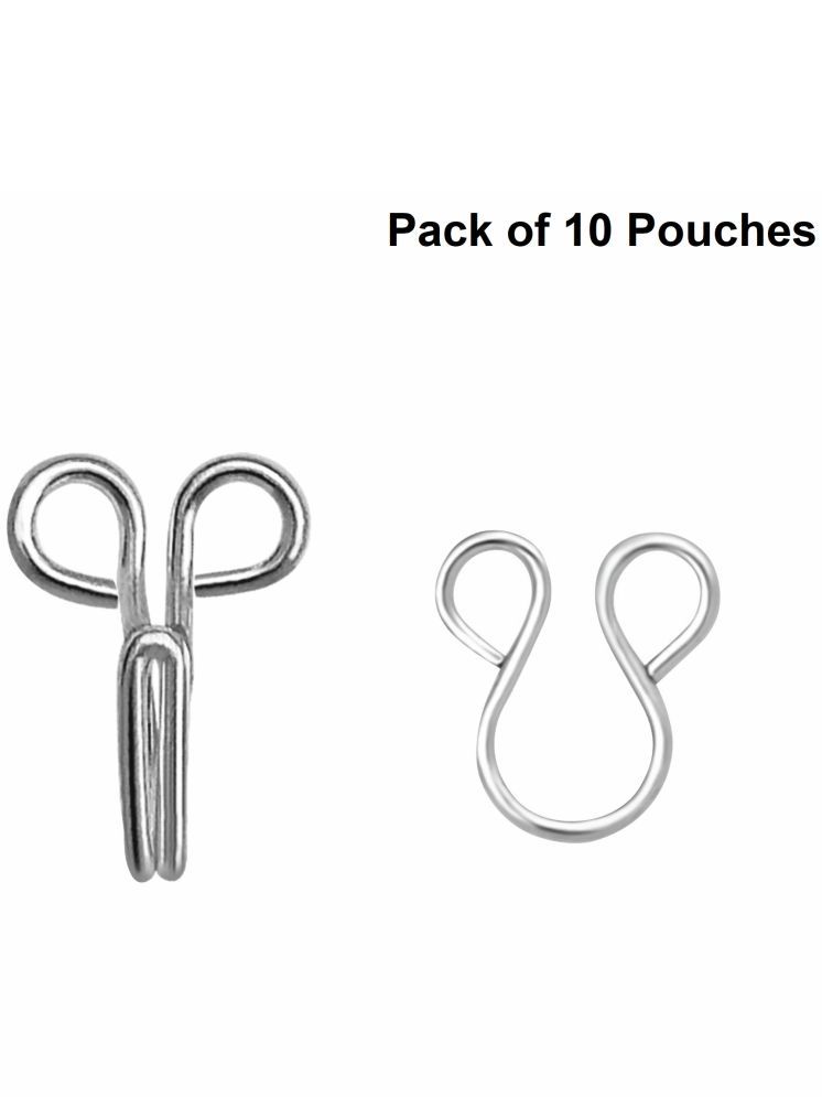     			Jyoti Dress Hook & Eye (50 Hooks of 2 Wire Size 2 of Brass Material in Silver Finish in a Pouch) Hooks for Ladies Blouses, Dresses, Chudidars, Children Dresses, Frocks, and Gowns - Pack of 10 Pouches