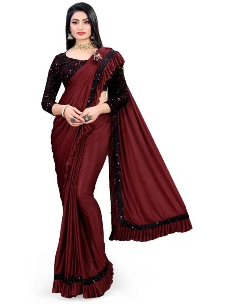     			Vkaran Pack of 1 Lycra Embellished Saree With Blouse Piece ( Maroon )