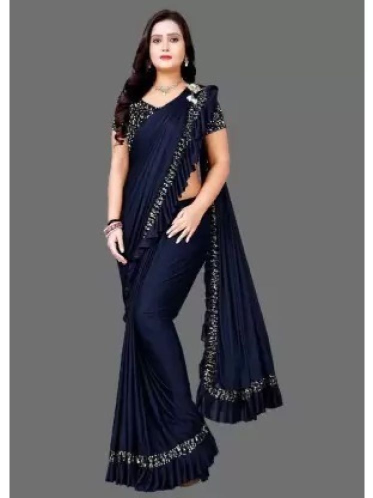     			Vkaran Pack of 1 Lycra Embellished Saree With Blouse Piece ( Navy Blue )