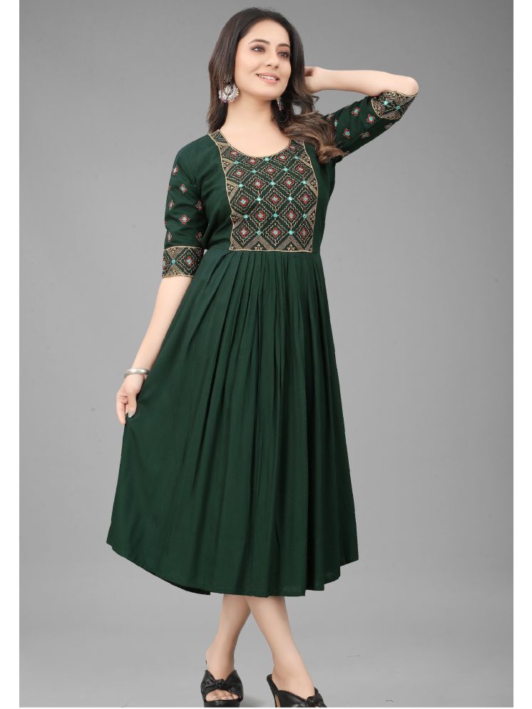     			QPEEZ Pack of 1 Rayon Embroidered Flared Women's Kurti - ( Green )