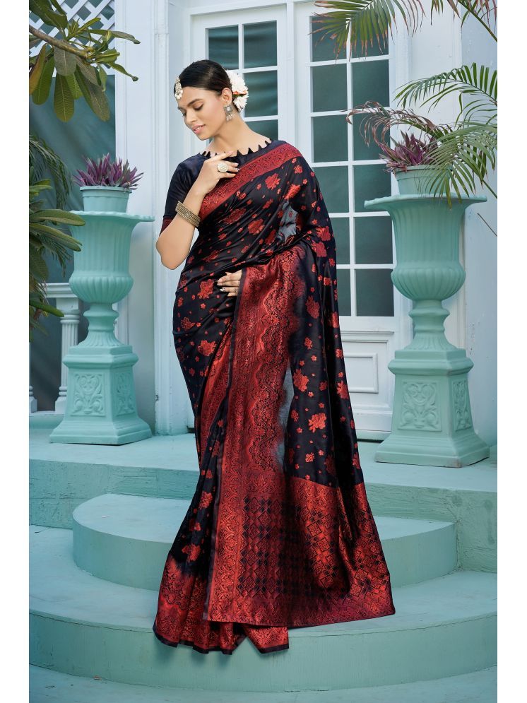     			Sariya Pack of 1 Jacquard Woven Saree With Blouse Piece ( Black )