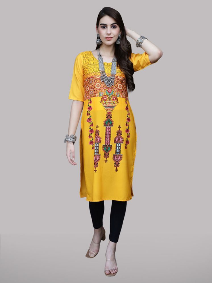     			1 Stop Fashion Pack of 1 Crepe Printed Nayra Women's Kurti - ( Yellow )