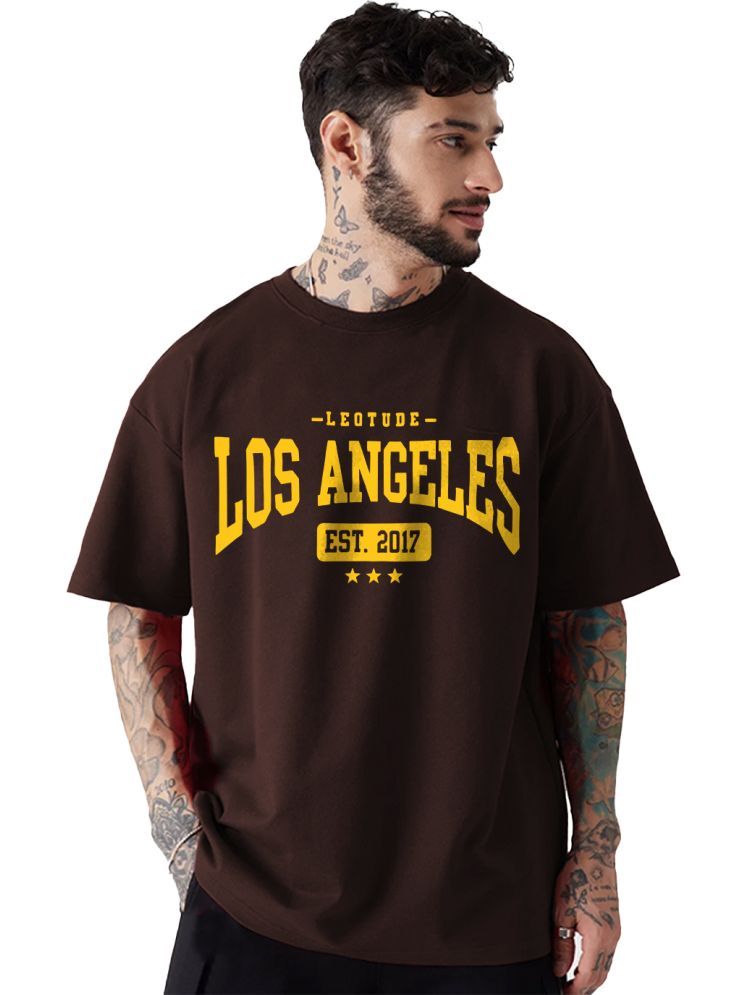     			Leotude Pack of 1 Cotton Blend Oversized Fit Men's T-Shirt ( Brown )