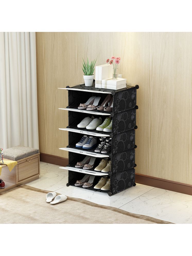     			PHILOSHOP 5 Layer Plastic Shoe Rack Modular Design for Home/Office Cube Organizer ( Black)