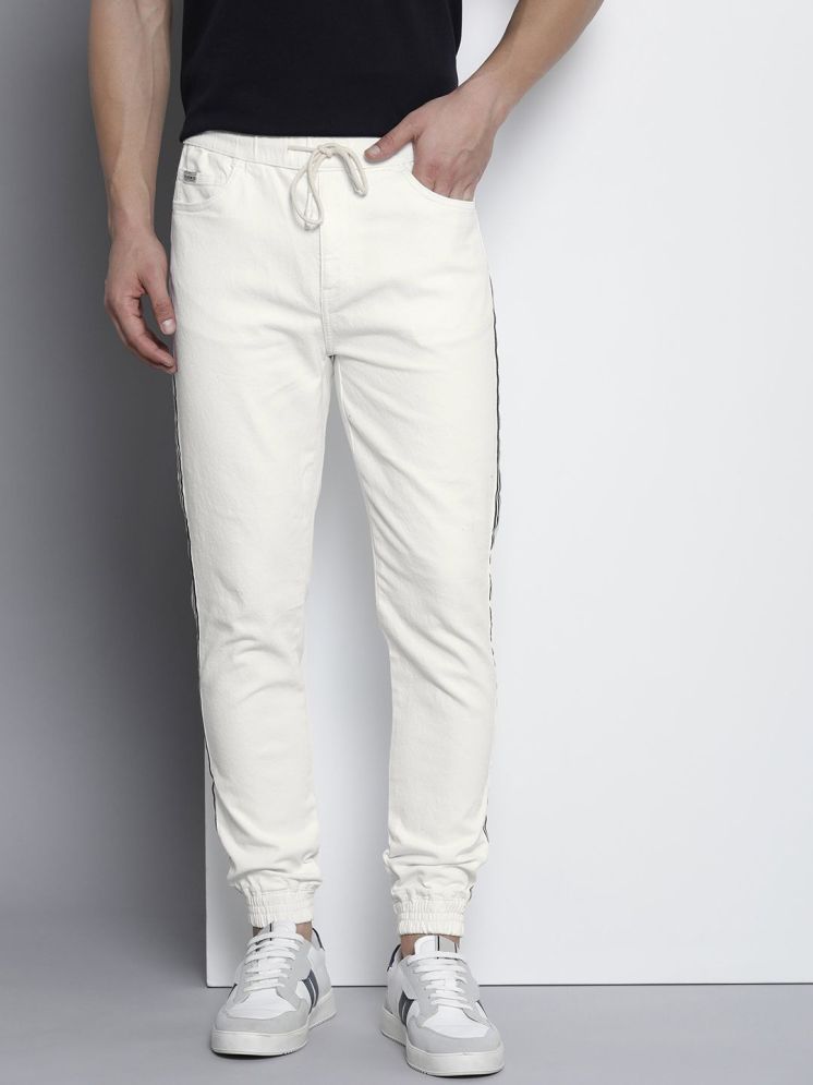     			The Indian Garage Co Men White Jogger with Side Stripe Jeans