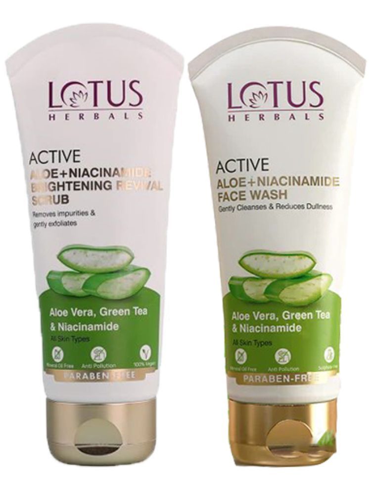     			Lotus Herbals Active Aloe , Niacinamide Brightening Facewash 100g , Scrub 100G (Pack of 2)