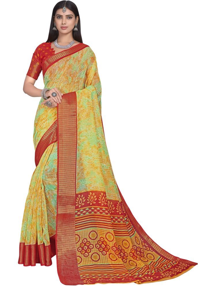     			Sariya Pack of 1 Cotton Blend Printed Saree With Blouse Piece ( Yellow )