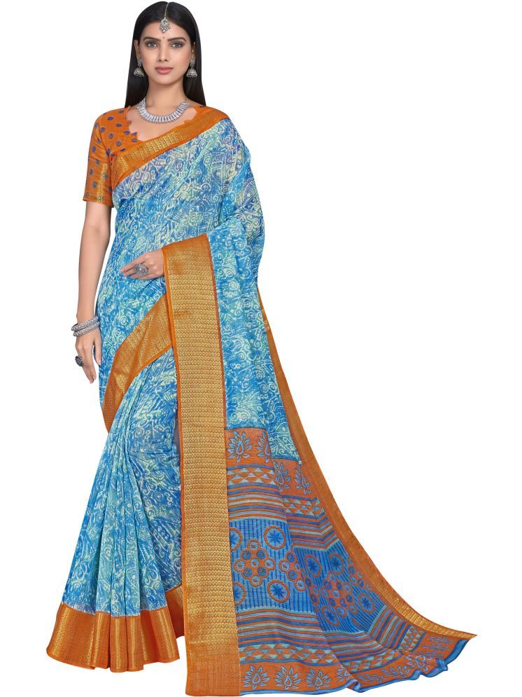     			Sariya Pack of 1 Cotton Blend Printed Saree With Blouse Piece ( Blue )